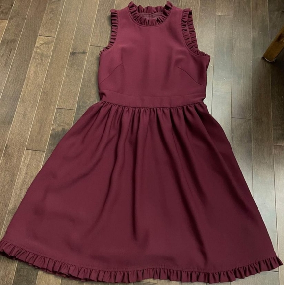 KATE SPADE Ma Cherie Ruffle Fit & Flare Mini Dress Cranberry Red Small Size 4 - Picture 4 of 14